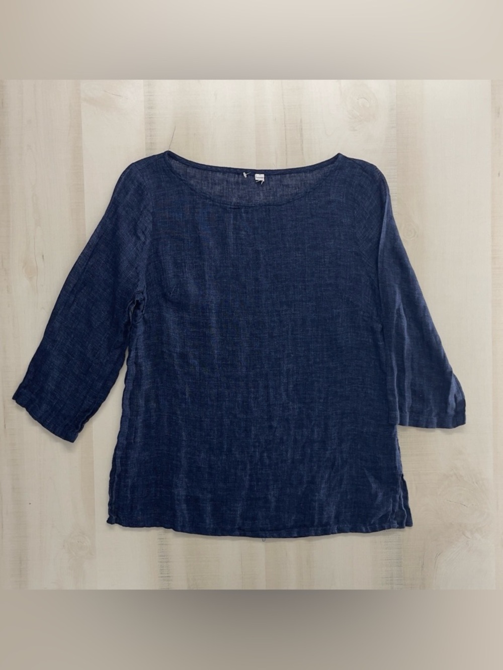 nwot NUTHATCH Maine lagenlook artist linen tunic blouse top navy blue P xs - Picture 2 of 6